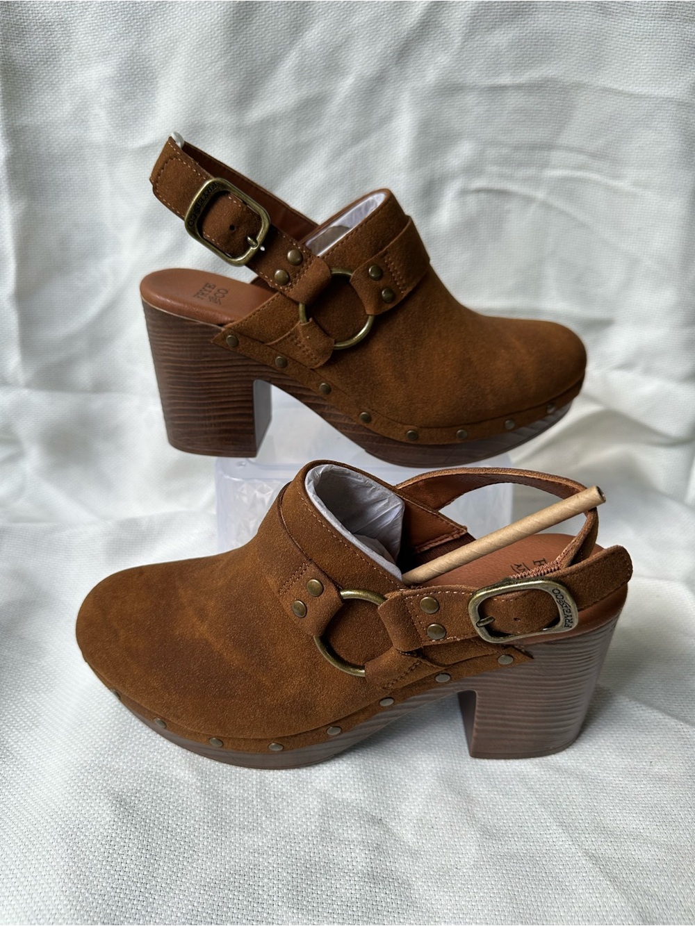 Frye & co Women's Brown Suede Slingback Clog Heels